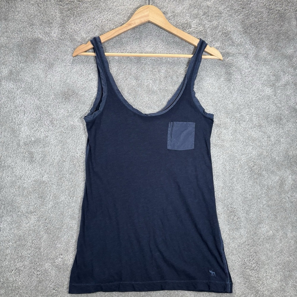 Vintage Abercrombie & Fitch Tank Top Womens S Navy Blue Cotton Pocket‎ Cami Y2K